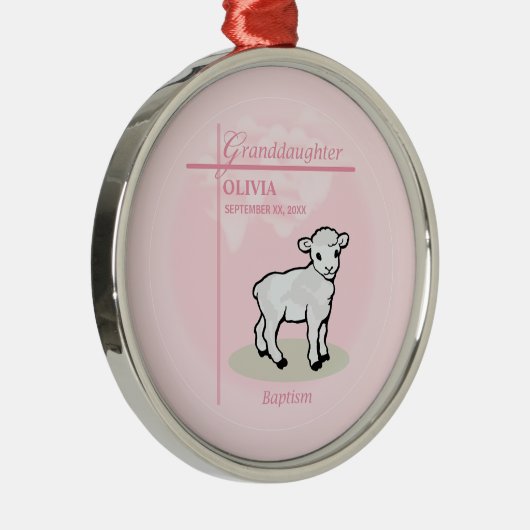 Kleindochter Doop Roze Meisje Lam Naam en datum Metalen Ornament (Rechts)