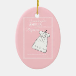 Kleindochter, doopjurk op roze gepersonaliseerd keramisch ornament