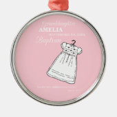 Kleindochter, doopjurk op roze gepersonaliseerd metalen ornament (Voorkant)