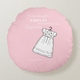 Kleindochter, doopjurk op roze gepersonaliseerd rond kussen