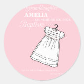 Kleindochter, doopjurk op roze gepersonaliseerd ronde sticker (Voorkant)