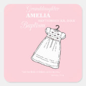 Kleindochter, doopjurk op roze gepersonaliseerd vierkante sticker (Voorkant)