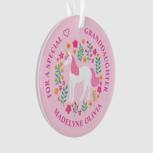 Kleindochter Eenhoorn Bloemen Schattige Roze Ornament (voorkant)