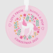 Kleindochter Eenhoorn Bloemen Schattige Roze Ornament (achterkant)