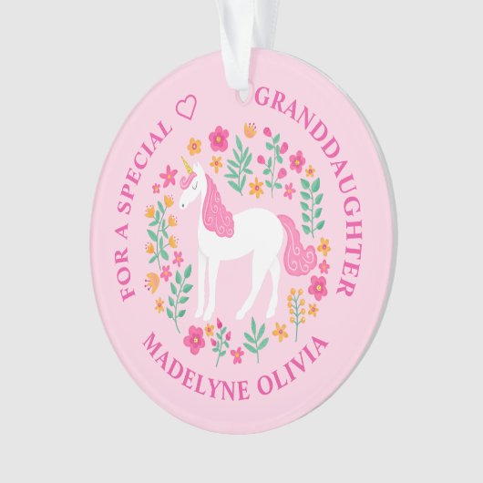 Kleindochter Eenhoorn Bloemen Schattige Roze Ornament (voorkant)