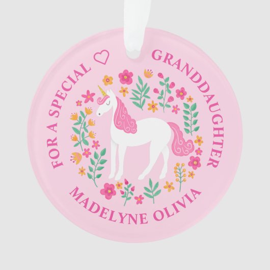 Kleindochter Eenhoorn Bloemen Schattige Roze Ornament (voorkant)