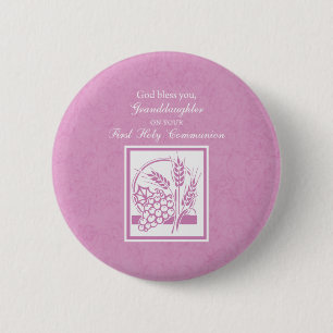 Kleindochter Eerste Communie, Roze Ronde Button 5,7 Cm