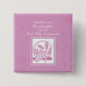 Kleindochter Eerste Communie, Roze Vierkante Button 5,1 Cm (Voorkant)