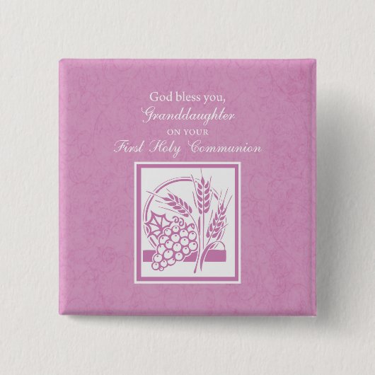 Kleindochter Eerste Communie, Roze Vierkante Button 5,1 Cm (Voorkant)