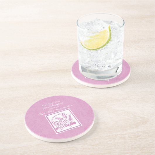 Kleindochter Eerste Communie, Roze Zandsteen Onderzetter (Zijkant)