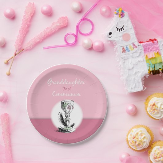 Kleindochter Eerste Communiroze, Chalice Papieren Bordje (Feest)