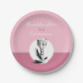 Kleindochter Eerste Communiroze, Chalice Papieren Bordje (Voorkant)