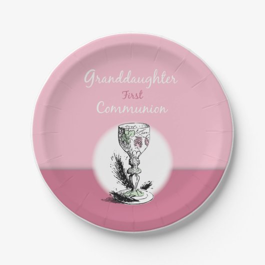 Kleindochter Eerste Communiroze, Chalice Papieren Bordje (Voorkant)