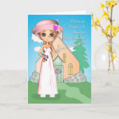 Kleindochter eerste heilige communie en klein meis kaart (Gele Bloem)