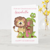 Kleindochter eerste verjaardag Cute Lion Fotokaart Kaart (Gele Bloem)