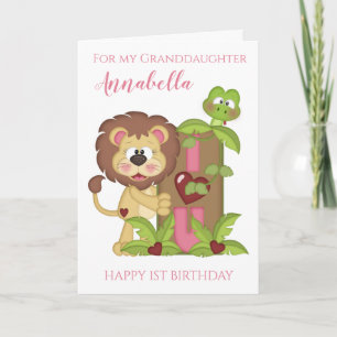 Kleindochter eerste verjaardag Cute Lion Fotokaart Kaart