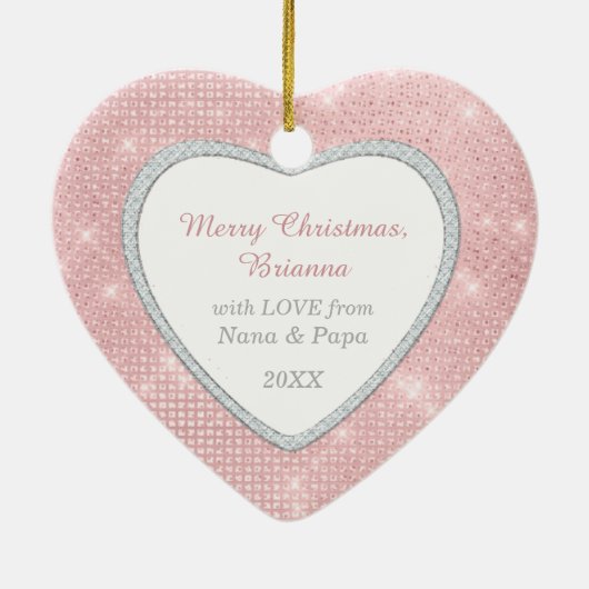 Kleindochter Elegant licht roze Kerstmis Keramisch Ornament (Achterkant)