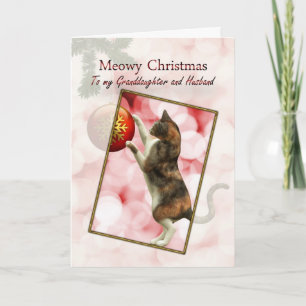 Kleindochter en echtgenoot, Meowy Kerstmis Feestdagen Kaart