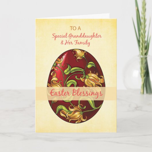 Kleindochter en haar familie, paasbessen, eieren feestdagen kaart (Voorkant)