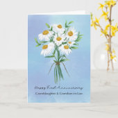 Kleindochter en kleinzoon in wet 1e Jubileum Kaart (Gele Bloem)