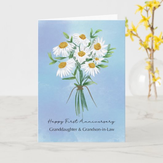 Kleindochter en kleinzoon in wet 1e Jubileum Kaart (Gele Bloem)