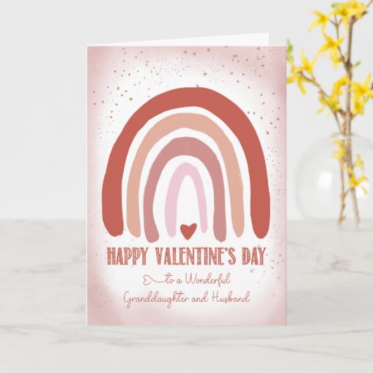 Kleindochter en man Valentijn Hand geschilderd Kaart (Gele Bloem)