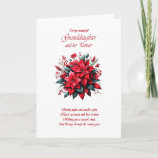 Kleindochter en partner Kerstmis Poinsettias Feestdagen Kaart