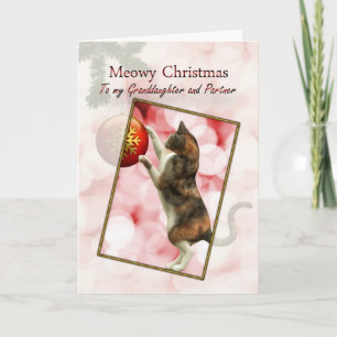 Kleindochter en partner, Meowy Kerstmis Feestdagen Kaart