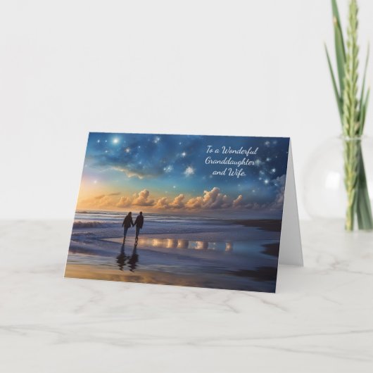 Kleindochter en Vrouw Strand Bruiloft Jubileum Kaart (Voorkant)