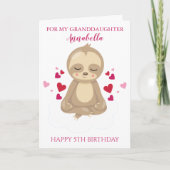 Kleindochter Fifth Birthday Cute Pink Sloth Foto Kaart (Voorkant)