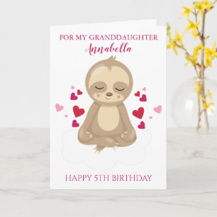 Kleindochter Fifth Birthday Cute Pink Sloth Foto Kaart