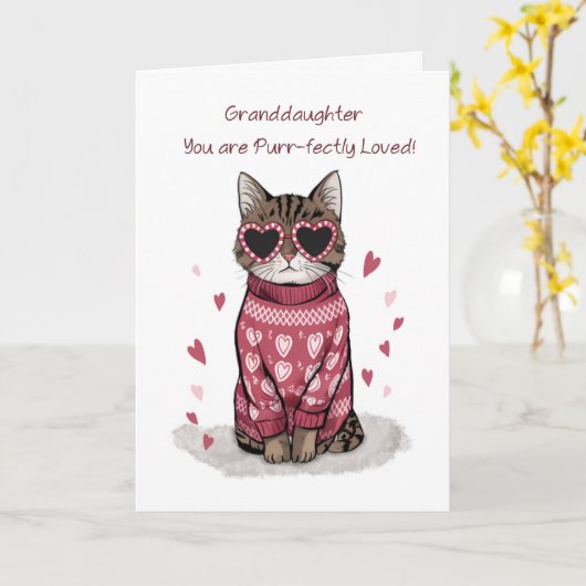 Kleindochter Funny Cat Zonnebril Valentijn Kaart (Gele Bloem)