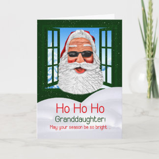 Kleindochter Funny kerstman met zonnebril Feestdagen Kaart