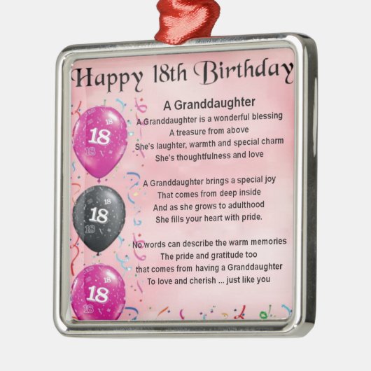 Kleindochter gedicht - 18e verjaardag metalen ornament (Links)