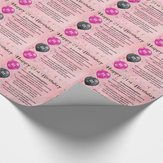 Kleindochter gedicht - 21ste verjaardag cadeaupapier (Hoek)