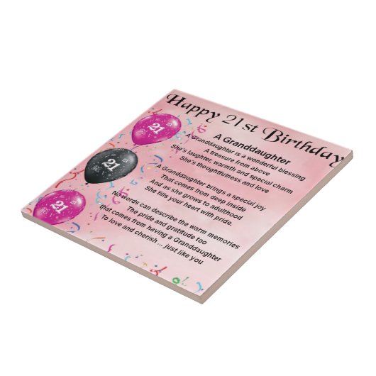 Kleindochter gedicht - 21ste verjaardag tegeltje (Zijkant)