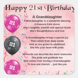 Kleindochter gedicht - 21ste verjaardag vierkante sticker