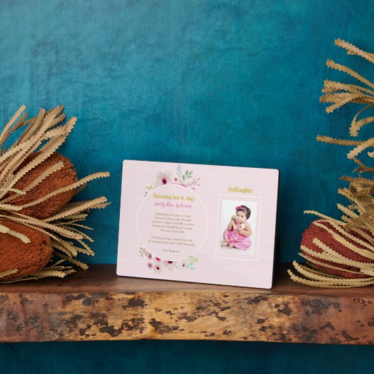 Kleindochter GEDICHT Doop FOTO Roze Bloemen Fotoplaat (Zijkant)