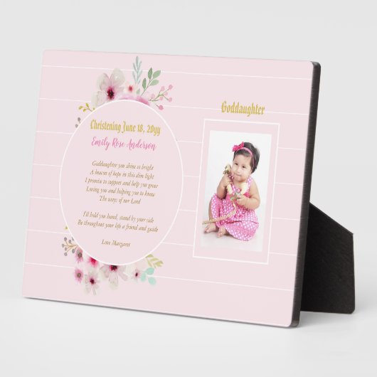 Kleindochter GEDICHT Doop FOTO Roze Bloemen Fotoplaat (Zijkant)