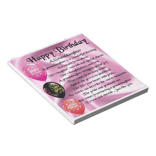 Kleindochter gedicht - Happy Birthday Design Notitieblok (Schuin)