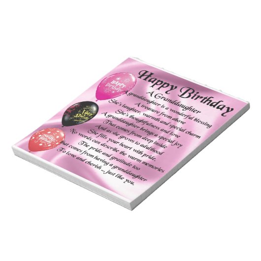 Kleindochter gedicht - Happy Birthday Design Notitieblok (Linkerzijde)