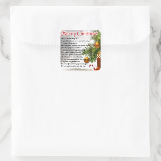 Kleindochter gedicht - kerstontwerp vierkante sticker (Tas)