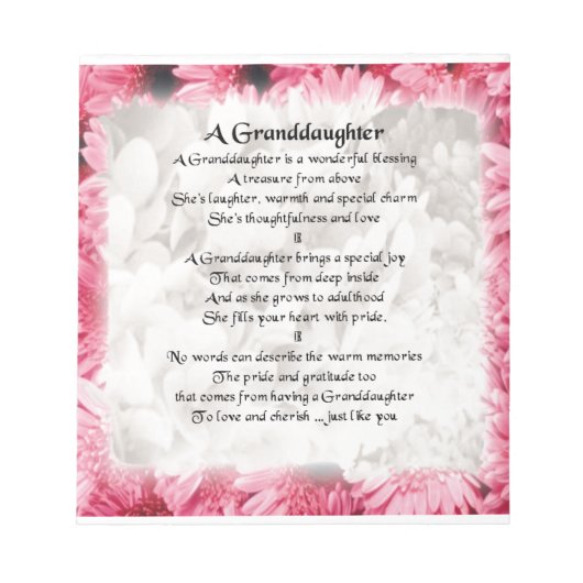 Kleindochter gedicht - Roze Floral Design Notitieblok (Voorkant)