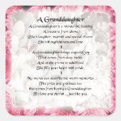 Kleindochter gedicht - Roze Floral Design Vierkante Sticker (Voorkant)