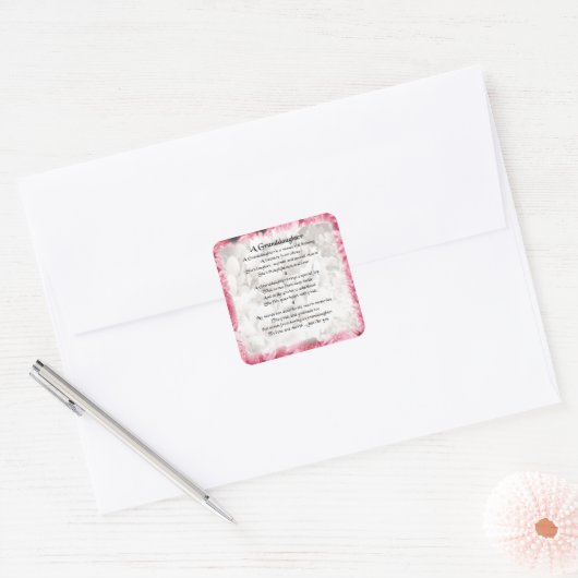 Kleindochter gedicht - Roze Floral Design Vierkante Sticker (Envelop)