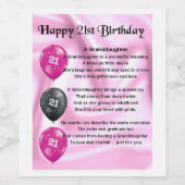 Kleindochter Gedichtenflesetiket 21ste verjaardag Wijn Etiket (Enkel label)