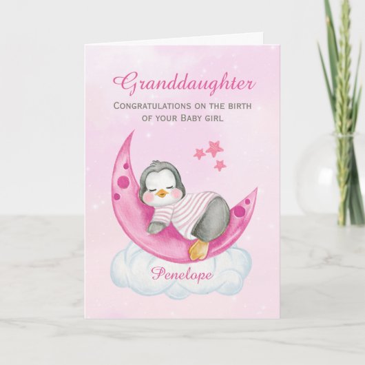 Kleindochter Gefeliciteerd Een Baby Meisje Penguin Kaart (Voorkant)