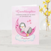 Kleindochter Gefeliciteerd Een Baby Meisje Penguin Kaart (Gele Bloem)