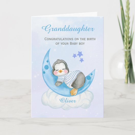 Kleindochter Gefeliciteerd Een Nieuwe Baby Jongen Kaart (Voorkant)