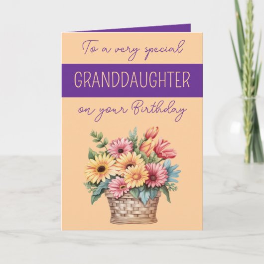 Kleindochter gerbera oranje paarse verjaardag kaart (Voorkant)